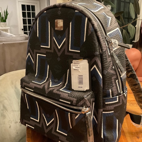 Leather Backpacks Mcm Stark Stripe Visetos Backpack MCM Men's